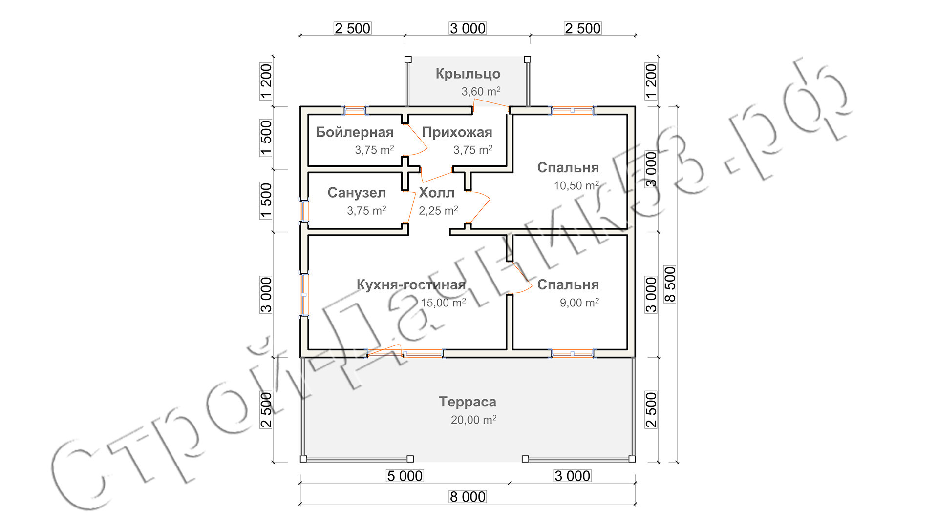 Проект дома Д–12, план 1-го этажа